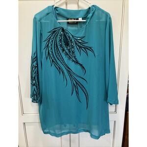 Bob Mackie Wearable Art Embellished Tunic Top With Matching Tank Women XL TEAL
